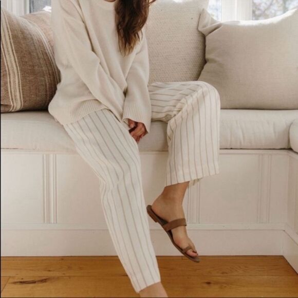 Jenni Kayne Bianca White Pants Straight Leg Navy Strips Size XS - Picture 8 of 11